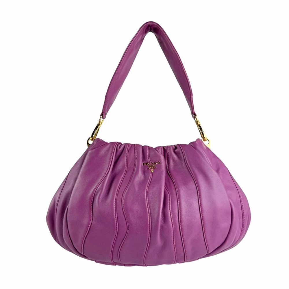 Prada Purple Leather Pleated Shoulder Bag Purple